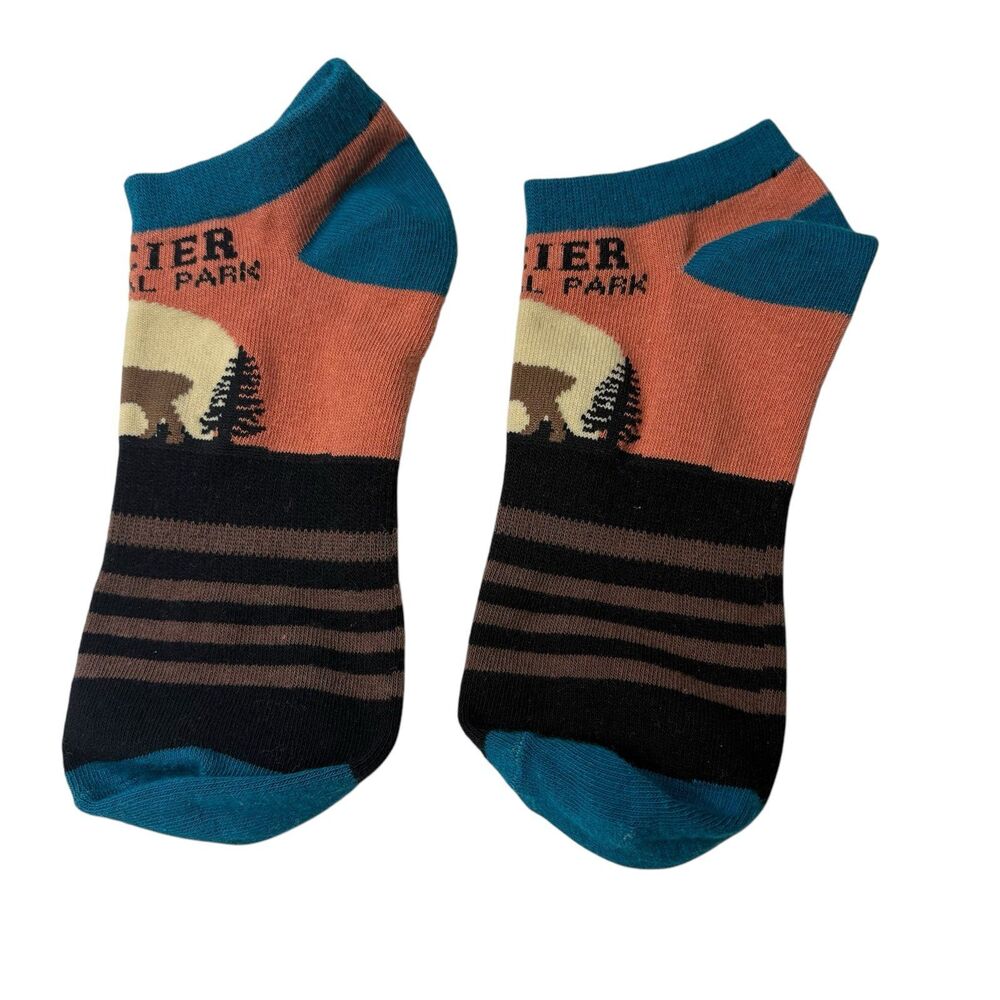 Glacier National Park Blue Orange Black Brown Ankle Socks